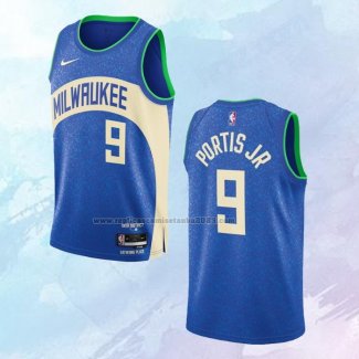 Camiseta Milwaukee Bucks Bobby Portis NO 9 Ciudad 2023-24 Azul