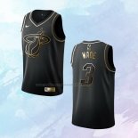 NO 3 Dwyane Wade Camiseta Miami Heat Golden Edition Negro