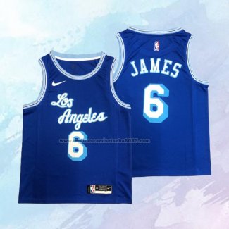 NO 6 LeBron James Camiseta Los Angeles Lakers Hardwood Classic Azul 2021-2022