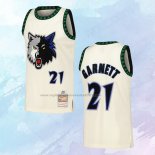 Camiseta Minnesota Timberwolves Kevin Garnet NO 21 Mitchell & Ness Chainstitch Crema