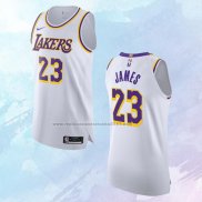 NO 23 LeBron James Camiseta Los Angeles Lakers Association Autentico Blanco