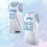 NO 23 LeBron James Camiseta Los Angeles Lakers Ciudad Autentico Blanco 2020-21