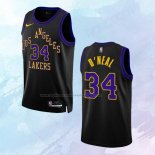 Camiseta Los Angeles Lakers Shaquille O'neal NO 34 Ciudad 2023-24 Negro