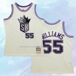 Camiseta Sacramento Kings Jason Williams NO 55 Mitchell & Ness Chainstitch Crema