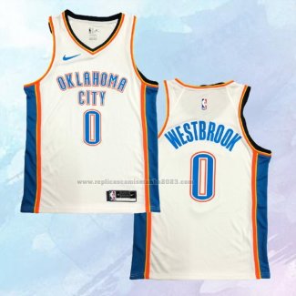 NO 0 Russell Westbrook Camiseta Oklahoma City Thunder Association Blanco