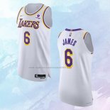 NO 6 LeBron James Camiseta Los Angeles Lakers Association Autentico Blanco