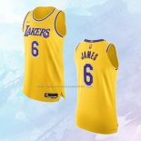 NO 6 LeBron James Camiseta Los Angeles Lakers Icon Autentico Amarillo