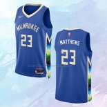 Camiseta Milwaukee Bucks Wesley Matthews NO 23 Ciudad 2022-23 Azul