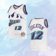 Camiseta Nino Utah Jazz John Stockton NO 12 Hardwood Classics Throwback 1996-97 Blanco