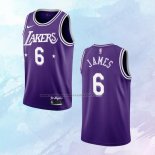 NO 6 LeBron James Camiseta Los Angeles Lakers Ciudad Violeta 2021-22
