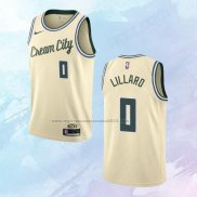 Camiseta Milwaukee Bucks Damian Lillard NO 0 Ciudad 2019-20 Crema