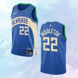 Camiseta Milwaukee Bucks Khris Middleton NO 22 Ciudad 2023-24 Azul