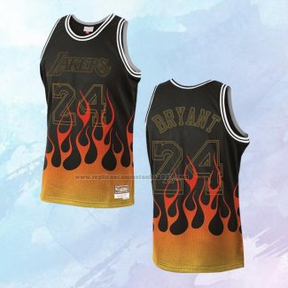 NO 24 Kobe Bryant Camiseta Los Angeles Lakers Flames Negro