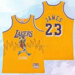 NO 23 LeBron James Camiseta Los Angeles Lakers Hardwood Classics Skull Edition Amarillo