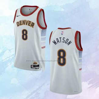 NO 8 Peyton Watson Camiseta Denver Nuggets Ciudad Blanco 2022-23