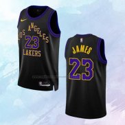 Camiseta Los Angeles Lakers Lebron James NO 23 Ciudad 2023-24 Negro