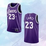 NO 23 LeBron James Camiseta Los Angeles Lakers Ciudad Violeta 2021-22
