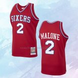 NO 2 Moses Malone Camiseta Mitchell & Ness Philadelphia 76ers Rojo 1982-83