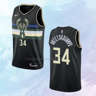NO 34 Giannis Antetokounmpo Camiseta Milwaukee Bucks Statement Negro 2019-20