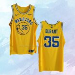NO 35 Kevin Durant Camiseta Golden State Warriors Hardwood Classic Autentico Amarillo