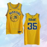 NO 35 Kevin Durant Camiseta Golden State Warriors Hardwood Classic Autentico Amarillo