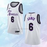 NO 6 LeBron James Camiseta Los Angeles Lakers Ciudad Blanco 2022-23