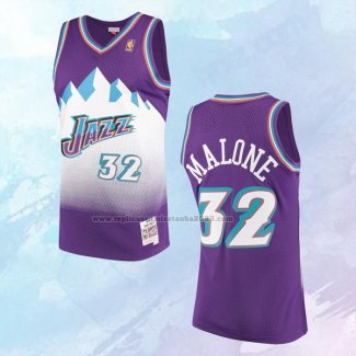 NO 32 Karl Malone Camiseta Mitchell & Ness Utah Jazz Violeta 1996-97