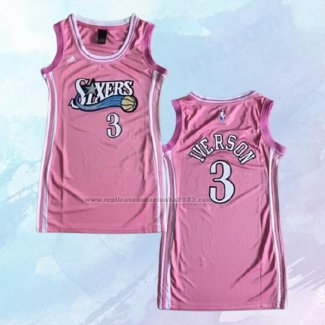 NO 3 Allen Iverson Camiseta Mujer Philadelphia 76ers Rosa