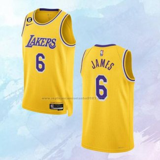 NO 6 LeBron James Camiseta Los Angeles Lakers Icon Amarillo 2022-23