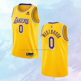 NO 0 Russell Westbrook Camiseta Los Angeles Lakers 75th Anniversary Amarillo 2021-22