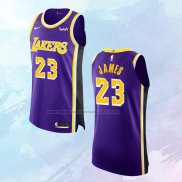 NO 23 LeBron James Camiseta Los Angeles Lakers Statement Autentico Violeta