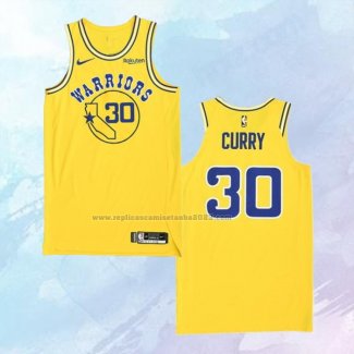 NO 30 Stephen Curry Camiseta Golden State Warriors Hardwood Classic Autentico Amarillo