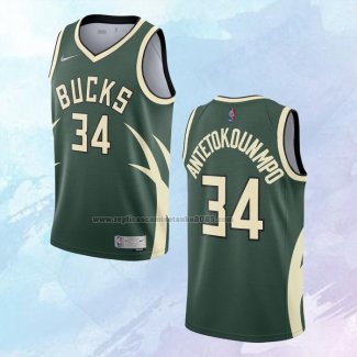 NO 34 Giannis Antetokounmpo Camiseta Milwaukee Bucks Earned Verde 2020-21