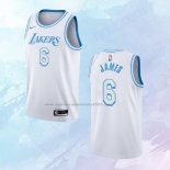 NO 6 LeBron James Camiseta Los Angeles Lakers Ciudad Blanco 2021-22