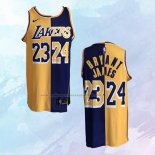 NO 24 23 Kobe Bryant LeBron James Camiseta Los Angeles Lakers Split Amarillo Violeta