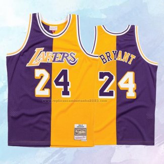 NO 24 Kobe Bryant Camiseta Mitchell & Ness Los Angeles Lakers Split Amarillo Violeta 1996-97