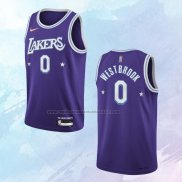 NO 0 Russell Westbrook Camiseta Los Angeles Lakers Ciudad Edition Violeta 2021-22