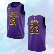 NO 23 Lebron James Camiseta Los Angeles Lakers Ciudad Violeta 2018