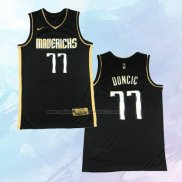 NO 77 Luka Doncic Camiseta Dallas Mavericks Golden Edition Negro 2020-21