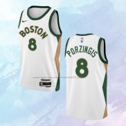 Camiseta Boston Celtics Kristaps Porzingis NO 8 Ciudad 2023-24 Blanco