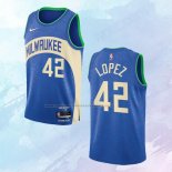 Camiseta Milwaukee Bucks Robin Lopez NO 42 Ciudad 2023-24 Azul