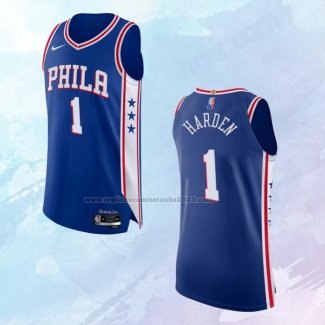 NO 1 James Harden Camiseta Philadelphia 76ers Icon Autentico Azul 2021-2022