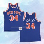 NO 34 Charles Oakley Camiseta New York Knicks Hardwood Classics Throwback Azul
