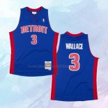NO 3 Ben Wallace Camiseta Detroit Pistons Hardwood Classics Throwback Azul