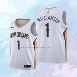 NO 1 Zion Williamson Camiseta Nino New Orleans Pelicans Association Blanco 2019-20